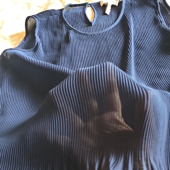 Blue Asymmetrical Pleated Blouse. Slightly See Through - Picture 2 of 6